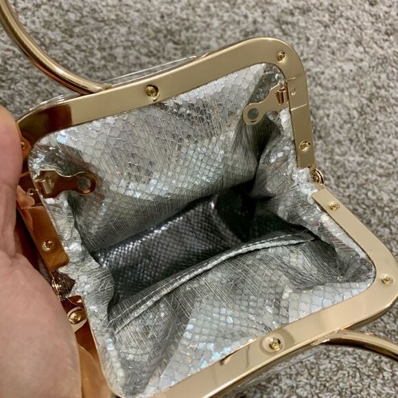 Vintage Oriental Style Genuine Premium Pebble Cowhide Kisslock Top Handle Bag - Picture 13 of 14